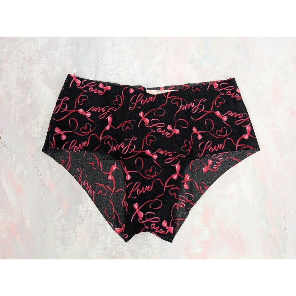 NWT Victoria's Secret No-Show Cheeky Panty Small Love Script Black 72IH